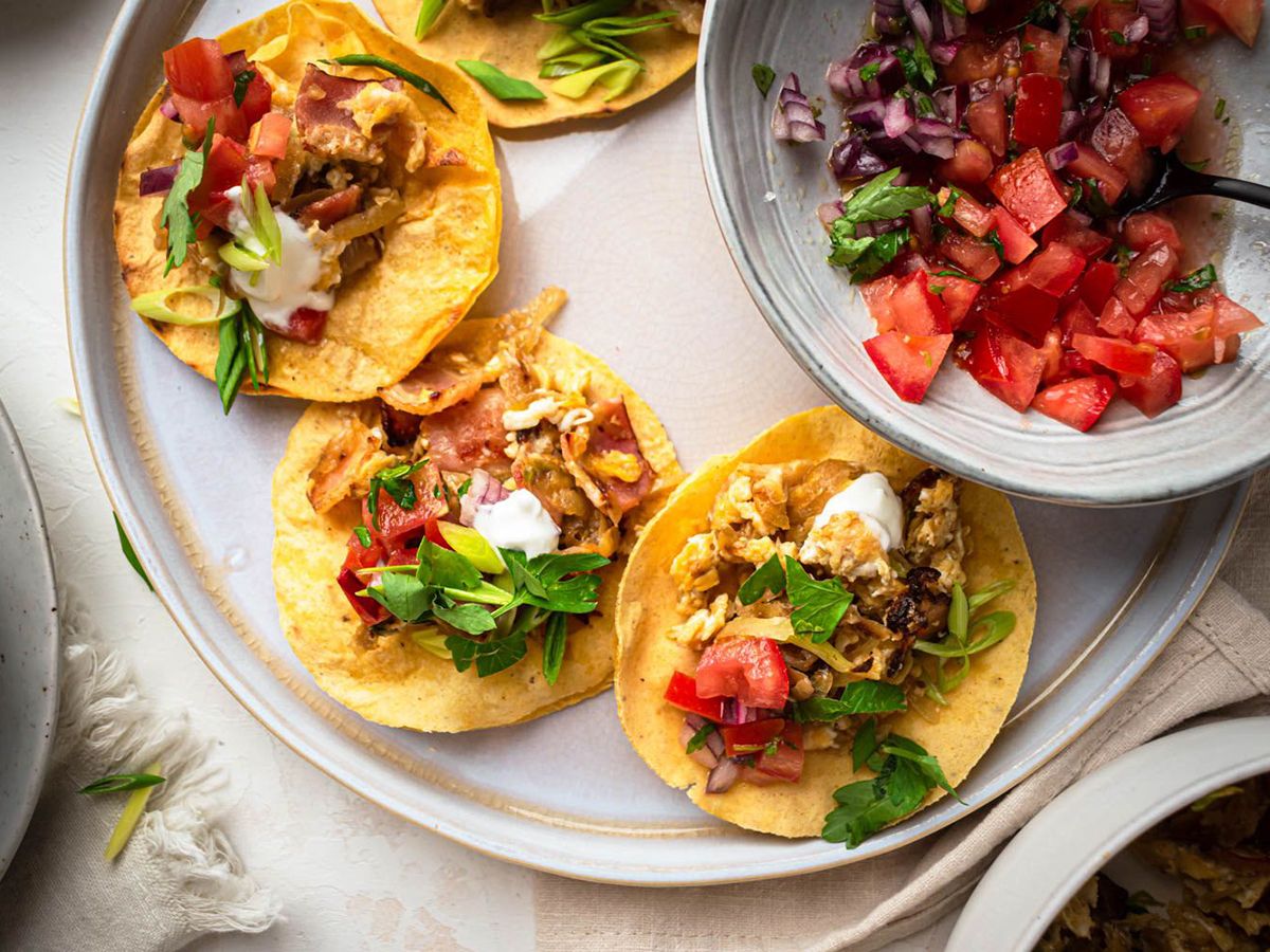 Healthy Southwestern Recipes Delicious Breakfast Tacos on a Plate with a Side of Tomato Salsa